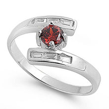 Load image into Gallery viewer, Sterling Silver Garnet Round Shaped Curve Clear CZ RingAnd Face Height 10mm