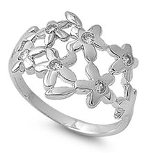 Load image into Gallery viewer, Sterling Silver Plumeria Shaped Clear CZ RingAnd Face Height 15mm