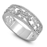 Sterling Silver Leaves Shaped Clear CZ RingAnd Face Height 8mm