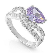 Load image into Gallery viewer, Sterling Silver Lavender Pear And Loop Shaped Clear CZ RingAnd Face Height 9mm