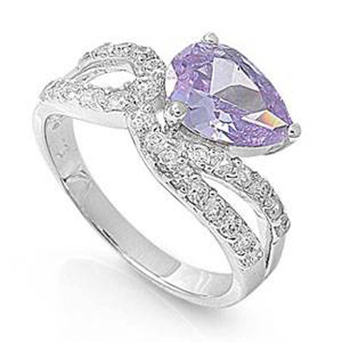 Sterling Silver Lavender Pear And Loop Shaped Clear CZ RingAnd Face Height 9mm