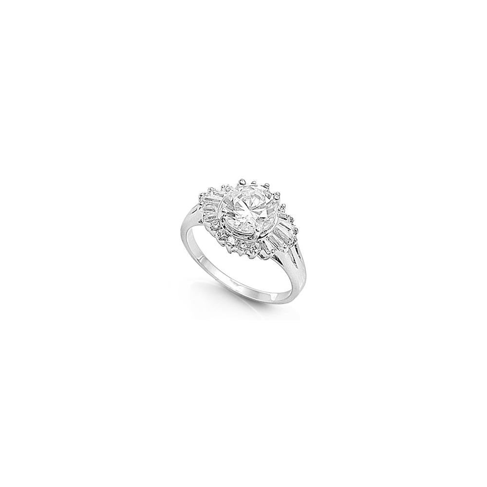 Sterling Silver Sun Shaped Clear CZ RingAnd Face Height 12mm