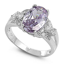 Load image into Gallery viewer, Sterling Silver Lavender Oval Shaped Butterfly Clear CZ RingAnd Face Height 11mm