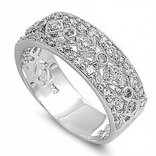 Load image into Gallery viewer, Sterling Silver Diamond Cut Shaped Clear CZ RingAnd Face Height 7mm