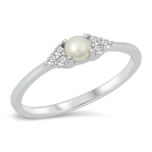 Sterling Silver Pearl and CZ Ring