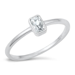 Sterling Silver Emerald Bezel Clear CZ Ring