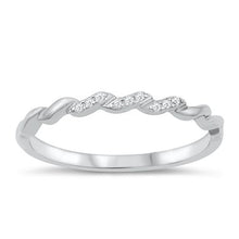 Load image into Gallery viewer, Sterling Silver Twisted Band Clear CZ Ring