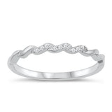 Sterling Silver Twisted Band Clear CZ Ring