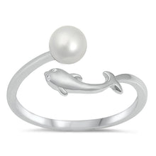 Load image into Gallery viewer, Sterling Silver Rhodium Plated Pearl Whale Ring