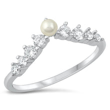 Load image into Gallery viewer, Sterling Silver Rhodium Plated Pearl Clear CZ Ring-6mm