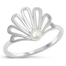 Load image into Gallery viewer, Sterling Silver Rhodium Plated Pearl Clam Ring