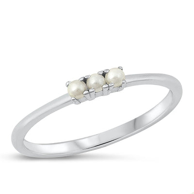 Sterling Silver Rhodium Plated Three Pearl Ring