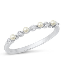 Load image into Gallery viewer, Sterling Silver Rhodium Plated Small Pearl Clear CZ Ring