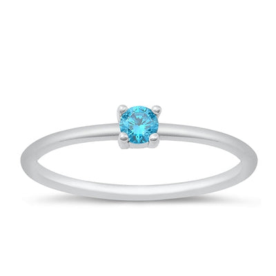 Sterling Silver Rhodium Plated Blue Topaz CZ Ring