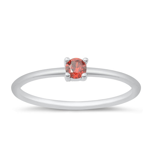 Sterling Silver Rhodium Plated Garnet CZ Ring