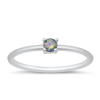 Sterling Silver Rhodium Plated Rainbow Topaz CZ Ring