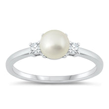 Load image into Gallery viewer, Sterling Silver Rhodium Plated Clear CZ and Freshwater Pearl Ring-5.8mm