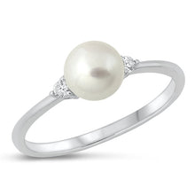 Load image into Gallery viewer, Sterling Silver Rhodium Plated Pearl And Clear CZ Ring