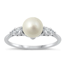 Load image into Gallery viewer, Sterling Silver Rhodium Plated Clear CZ and Freshwater Pearl Ring-7.9mm