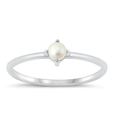 Sterling Silver Rhodium Plated Freshwater Pearl Ring-5mm