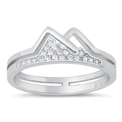 Sterling Silver Rhodium Plated Mountains Clear CZ Ring
