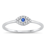 Sterling Silver Rhodium Plated Eye Blue CZ and Clear CZ Ring