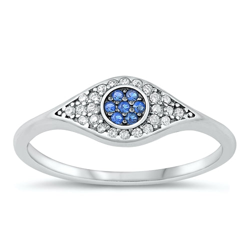 Sterling Silver Rhodium Plated Eye Blue CZ and Clear CZ Ring-6.6mm