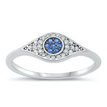 Load image into Gallery viewer, Sterling Silver Rhodium Plated Eye Blue CZ and Clear CZ Ring-6.6mm