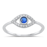 Sterling Silver Rhodium Plated Blue Sapphire And Clear CZ Eye Ring