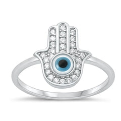 Sterling Silver Rhodium Plated Clear CZ and Mother of Pearl Eye Ring