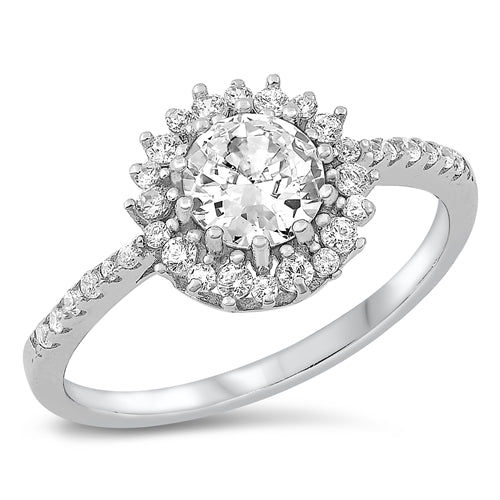 Sterling Silver Rhodium Plated Round Clear CZ Ring