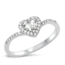 Load image into Gallery viewer, Sterling Silver Rhodium-Plated Heart Clear CZ Ring,Stone-6.5mm