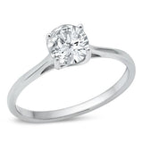 Sterling Silver Rhodium-Plated Solitaire Clear CZ Ring,Stone-6.4mm