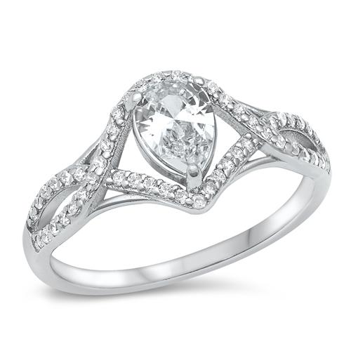 Sterling Silver Rhodium Plated Clear CZ 10mm Ring