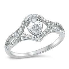 Sterling Silver Rhodium Plated Clear CZ 10mm Ring