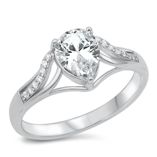 Sterling Silver Rhodium Plated Pear Clear CZ Ring