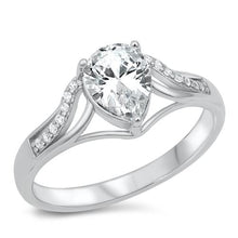 Load image into Gallery viewer, Sterling Silver Rhodium Plated Pear Clear CZ Ring