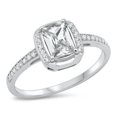 Sterling Silver Rhodium Plated Clear CZ 9.8mm Ring