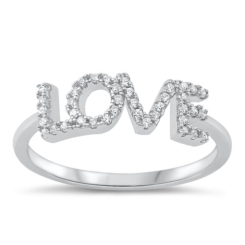 Sterling Silver Rhodium Plated Love Clear CZ Ring-5.9mm