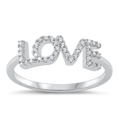 Sterling Silver Rhodium Plated Love Clear CZ Ring-5.9mm