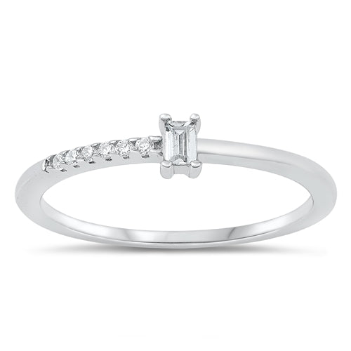 Sterling Silver Rhodium Plated Clear CZ Ring-3.7mm