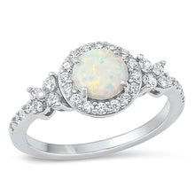 Load image into Gallery viewer, Sterling Silver Rhodium Plated Round White Lab Opal And Clear CZ Ring