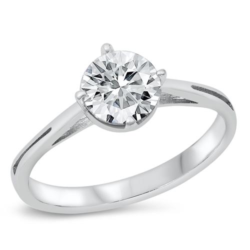 Sterling Silver Rhodium-Plated Solitaire Clear CZ Ring,Stone-6.7mm