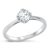 Sterling Silver Rhodium Plated Solitaire Clear CZ Ring-6mm