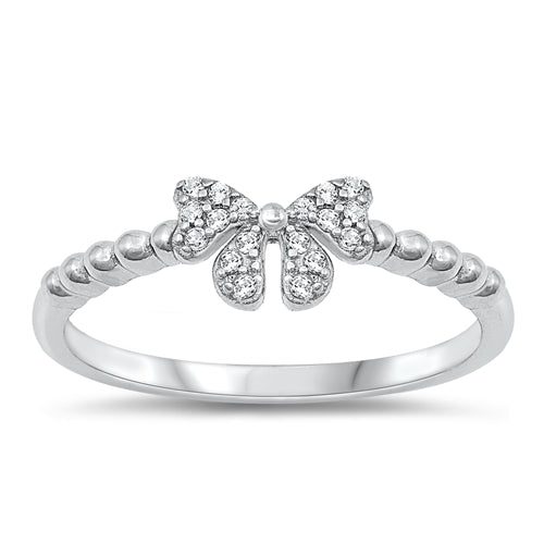 Sterling Silver Rhodium Plated Bow Clear CZ Ring