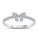 Sterling Silver Rhodium Plated Bow Clear CZ Ring