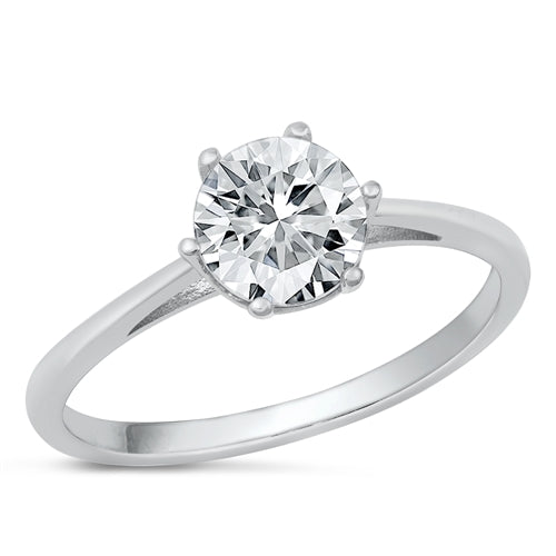 Sterling Silver Rhodium Plated Solitaire Clear CZ Ring