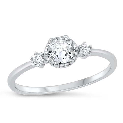 Sterling Silver Rhodium Plated Three Stone Clear CZ Ring