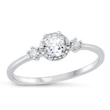 Sterling Silver Rhodium Plated Three Stone Clear CZ Ring