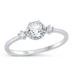 Sterling Silver Rhodium Plated Three Stone Clear CZ Ring